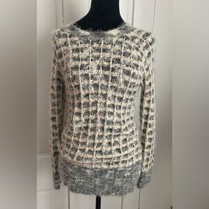 Kaktus Textured Fuzzy Knit Sweater | Cozy Neutral Grid Weave | Size Small